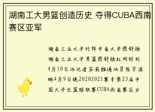 湖南工大男篮创造历史 夺得CUBA西南赛区亚军
