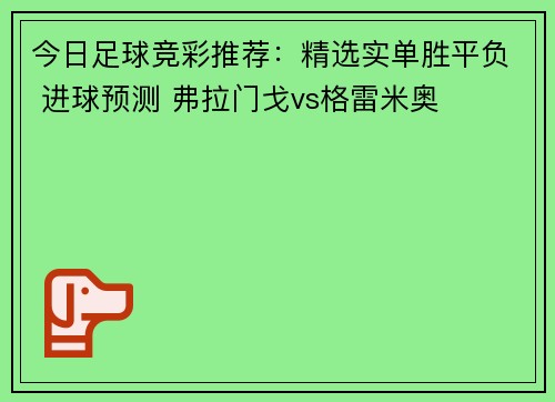 今日足球竞彩推荐：精选实单胜平负 进球预测 弗拉门戈vs格雷米奥
