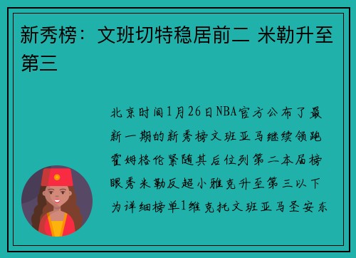 新秀榜：文班切特稳居前二 米勒升至第三