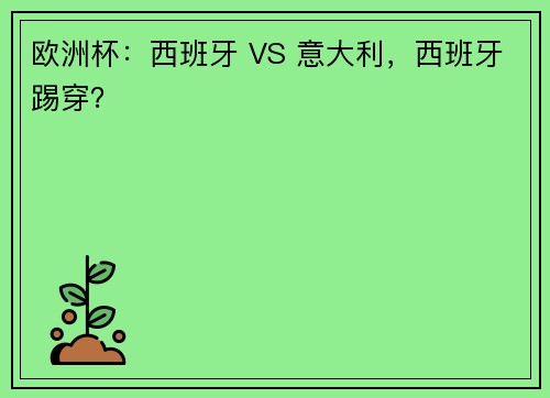 欧洲杯：西班牙 VS 意大利，西班牙踢穿？